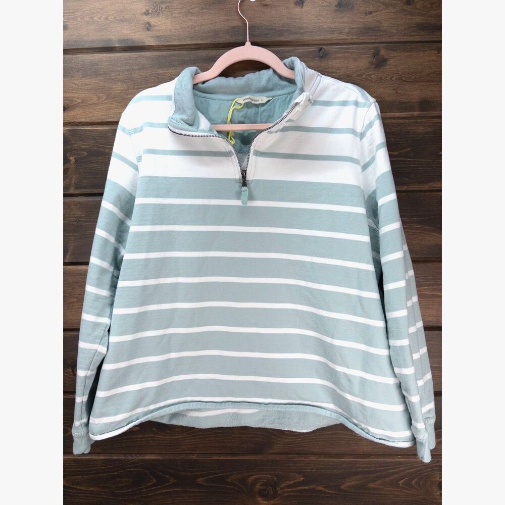 WoolOvers Organic Cotton Half Zip Sweatshirt Duck Egg Stripe Womens XL